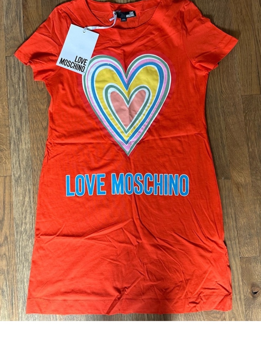Moschino Orange Short-Sleeve Mini Dress with Multicolor Heart - Picture 3 of 5